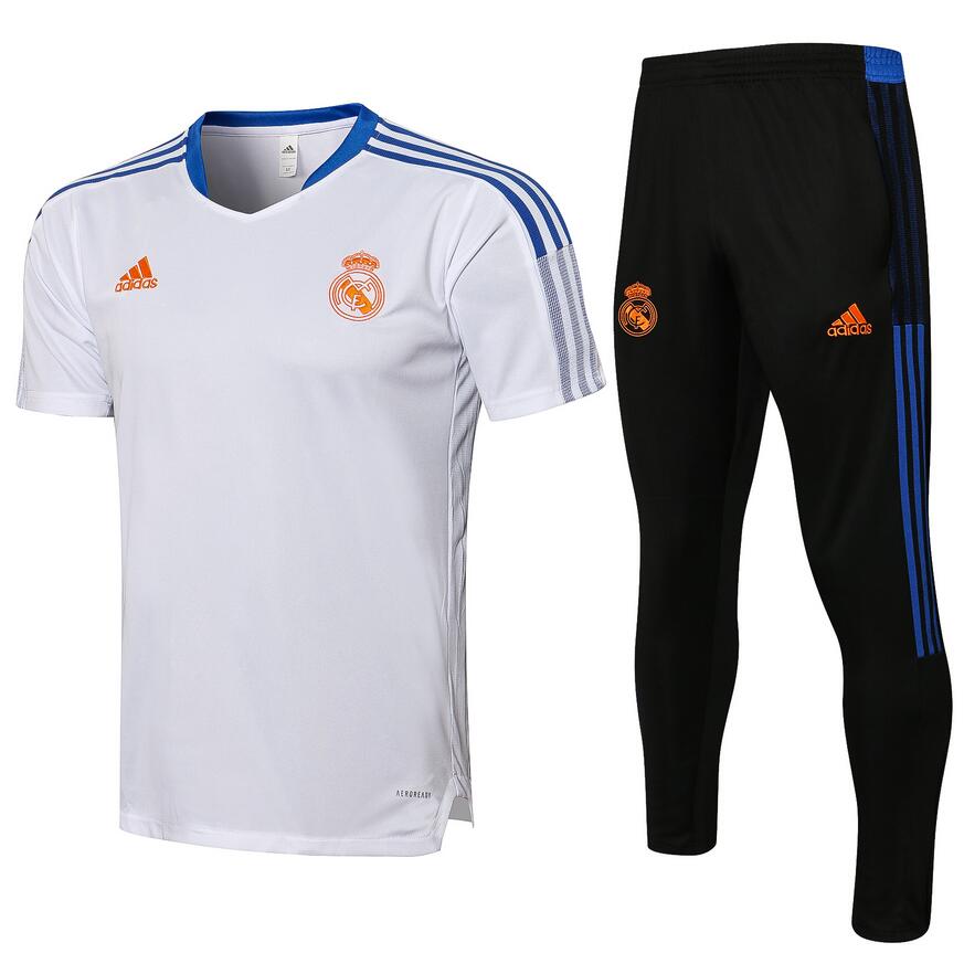 2021/22 Real Madrid White Blue Training Kits Shirt with Pants